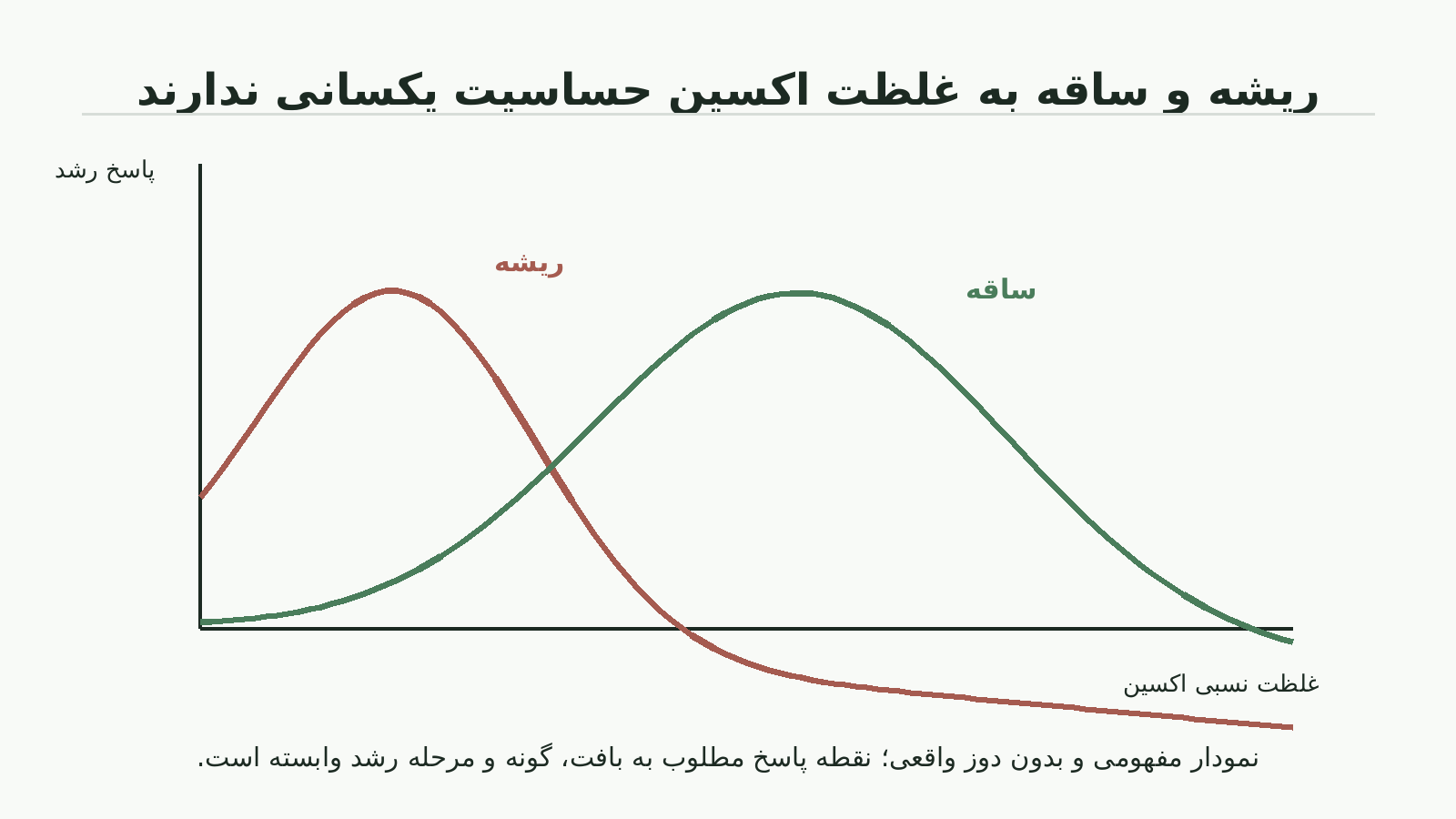 نمودار مفهومی تفاوت حساسیت ریشه و ساقه به غلظت نسبی اکسین