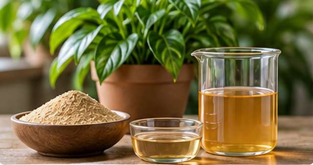 هیدرولیزات پروتئین برای گیاهان چیست؟ پپتیدها، منبع و روش تولید مایع هیدرولیزات پروتئین کنار گیاه سالم و منبع پروتئینی گیاهی